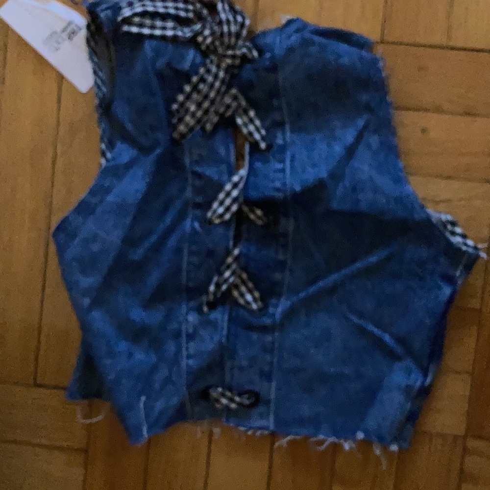 Zara denim top with bows sz s NWT - Picture 3 of 4